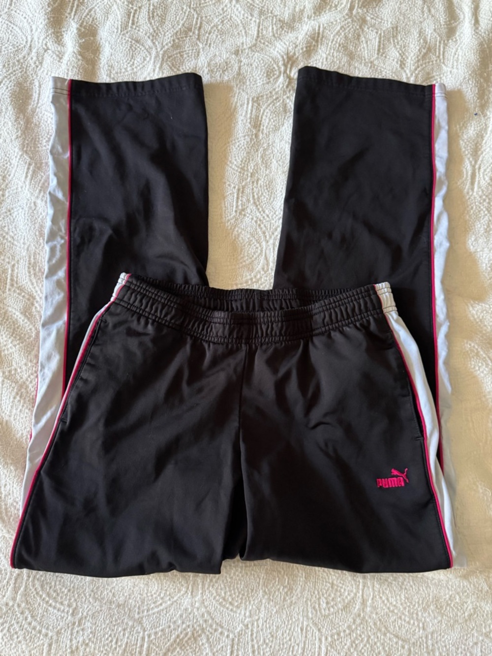 Y2K Puma  Black Joggers with Pink & White Side Stripes
